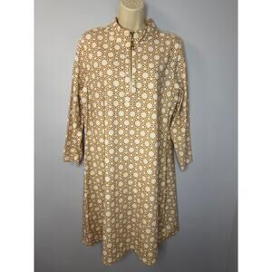 Spartina 449 Geo Print Zip Neck Midi Dress Tan Cream Women's XL